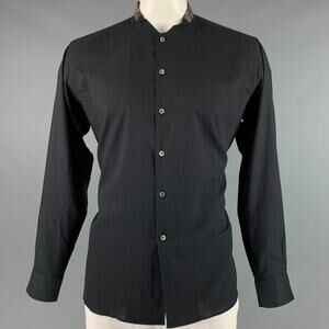 ETRO Size L Black Brown Dots Wool Collarless Long Sleeve Shirt